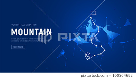 Digital mountain path success route journey. 3d mountain challenge background concept map top 100564692
