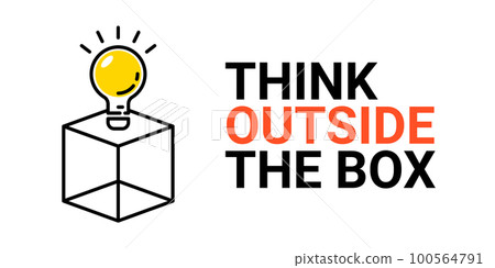 Think outside box concept vector business positive out quote motivation title. Creative think 100564791