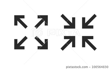 Fullscreen pictogram arrow size icon. Full screen bigger extend video wide web app maximize symbol 100564830