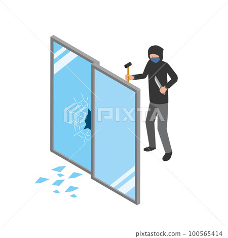 打破窗戶玻璃併入侵的竊賊 打破窗戶玻璃併入侵的竊賊 100565414