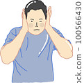 Man close ear from loud noise 100566430