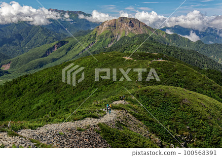 攀登西穗雙標時看到的圓山和燒山 攀登西穗雙標時看到的圓山和燒山 100568391