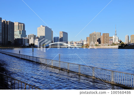 Tokyo cityscape Sumida River and townscape from Ishikawajima Park Tokyo cityscape Sumida River and townscape from Ishikawajima Park 100568486