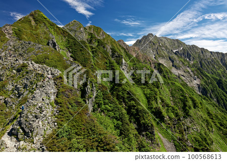 The ridgeline to Mt. Okuhotaka seen from Nishiho Doppyo in the Northern Alps 100568613
