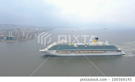 aerial view of cruiser costa venezia in izmir bay 100569145
