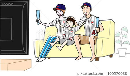 家庭在電視上歡呼棒球 家庭在電視上歡呼棒球 100570088