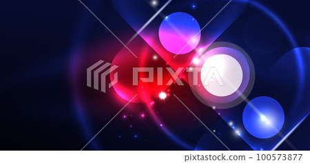 Abstract glowing neon light techno circles background 100573877
