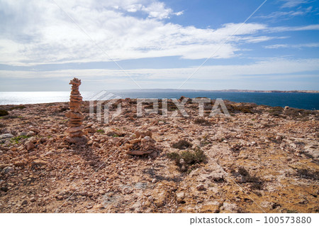 Stones piled up on the coast of Australia Stones piled up on the coast of Australia 100573880