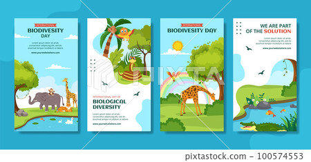 World Biodiversity Day Social Media Stories Flat Cartoon Hand Drawn Templates Illustration 100574553