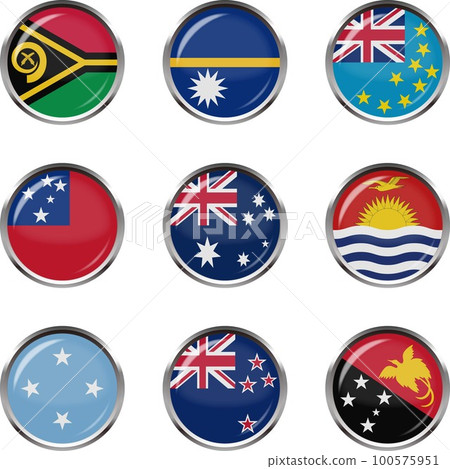 徽章風格國旗插圖圖標集☆大洋洲☆ 徽章風格國旗插圖圖標集☆大洋洲☆ 100575951