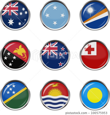 徽章風格國旗插圖圖標集☆大洋洲☆ 徽章風格國旗插圖圖標集☆大洋洲☆ 100575953