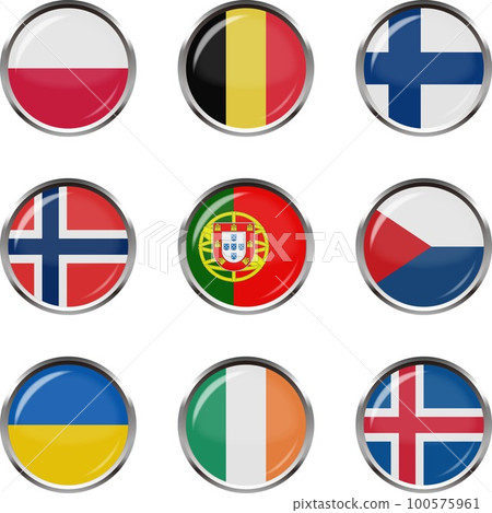 徽章風格國旗插圖圖標集☆歐洲☆ 徽章風格國旗插圖圖標集☆歐洲☆ 100575961