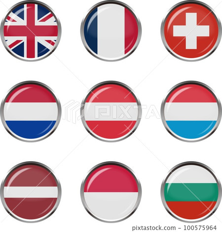 徽章風格國旗插圖圖標集☆歐洲☆ 100575964