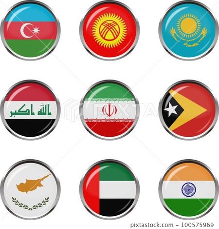 徽章風格國旗插圖圖標集 ☆ 亞洲 ☆ 徽章風格國旗插圖圖標集 ☆ 亞洲 ☆ 100575969