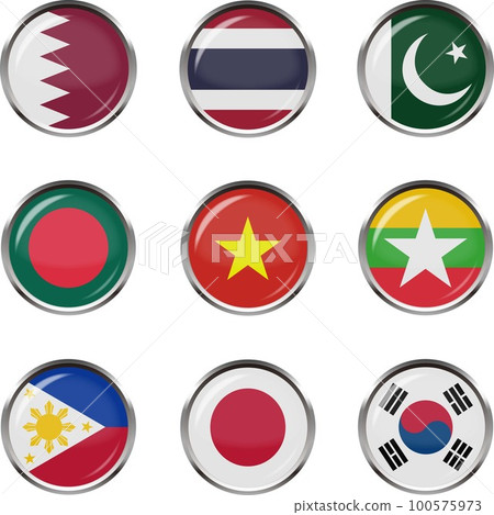 徽章風格國旗插圖圖標集 ☆ 亞洲 ☆ 100575973