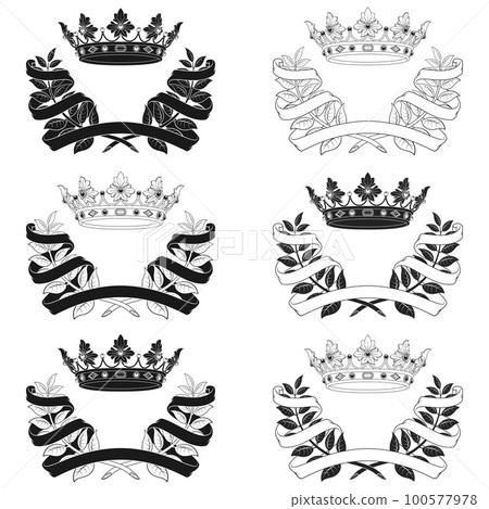 royal crown and olive wreath with ribbon royal crown and olive wreath with ribbon 100577978