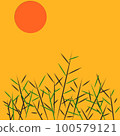 Abstract simple design tree and sun with yellow background 100579121