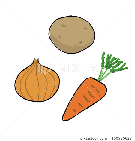 Illustration material set of potatoes, onions and carrots 100580628