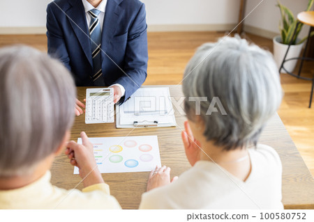 Senior couple and salesman Business negotiations 100580752