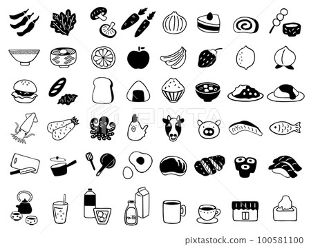 Hand-drawn food and drink set monochrome 100581100