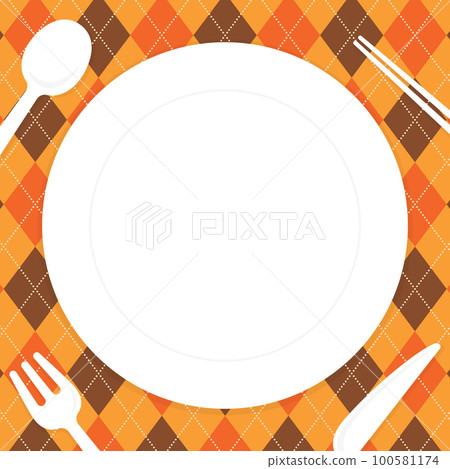 菱形花紋/橙色（方形）盤子和餐具 100581174