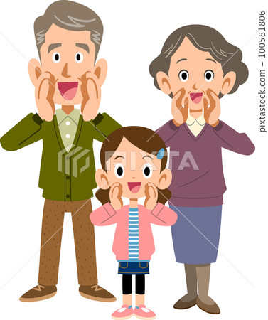 Grandparents and grandchildren calling with a smile 100581806