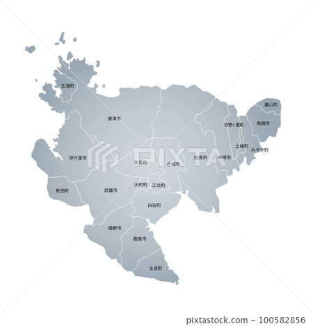 Saga prefecture and municipalities map 100582856