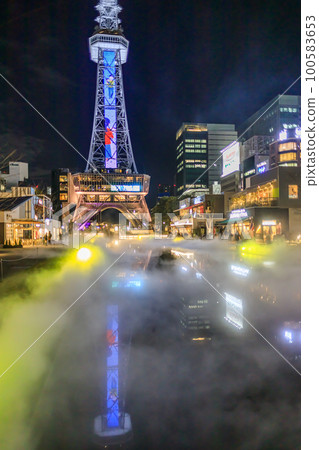 名古屋市夜景與無線電塔 100583653