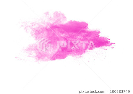 Pink dust particles explosion on wite background.Freeze motion of pink powder splash. 100583749