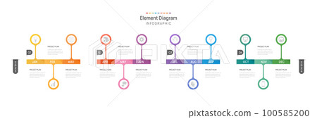 Infographic template for business. 12 Months modern Timeline element diagram calendar, 4 quarter steps milestone presentation vector infographic. Infographic template for business. 12 Months modern Timeline element diagram calendar, 4 quarter steps milestone presentation vector infographic. 100585200