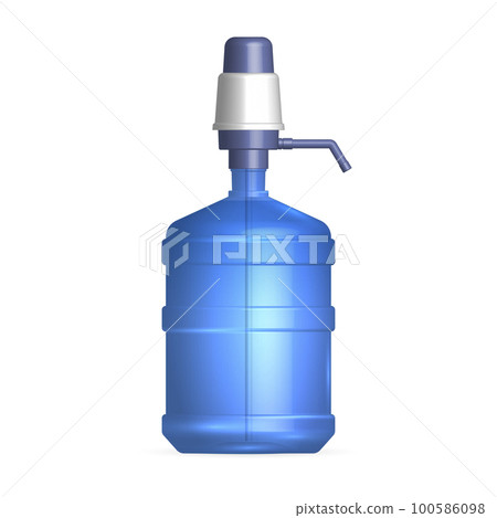Water storage bottle with hand pump, 3D vector illustration. 100586098