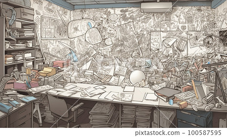 cluttered workspace room 100587595