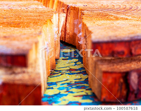 The texture of a transverse crack in a cut of pine wood. The texture of a transverse crack in a cut of pine wood. 100587618