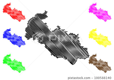Moravian-Silesian Region (Bohemian lands, Czechia, Regions of the Czech Republic, Moravia, Ostrava Region) map vector illustration, scribble sketch Moravian Silesian map 100588140