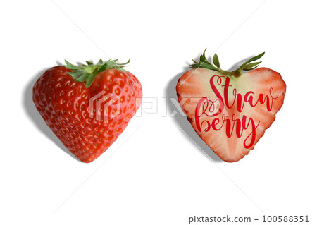 Strawberry logo cut-out material of heart-shaped red strawberry "Beni Hoppe" 100588351