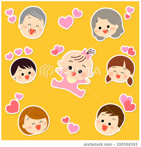 A smiling family surrounding a baby Sticker style 100588393