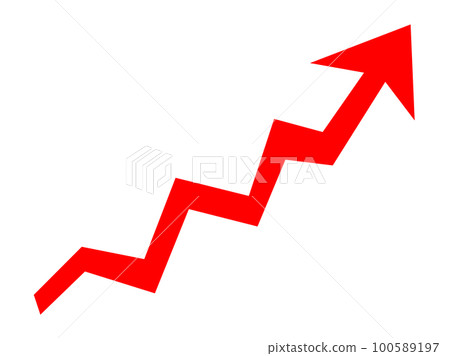 虛折線上的上升箭頭（紅色） 100589197
