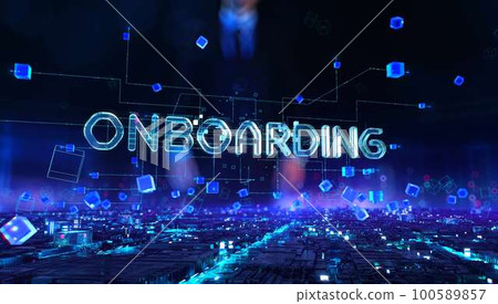 Onboarding - businessman working and touching with virtual reality at office. 100589857