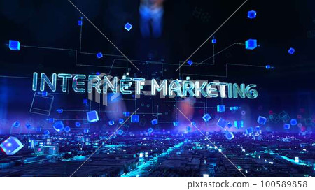 Internet Marketing - businessman working and touching virtual reality at office. Internet Marketing - businessman working and touching virtual reality at office. 100589858