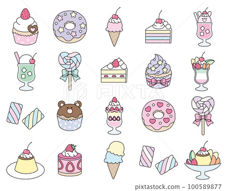 可愛的糖果和糖果矢量插圖集 100589877