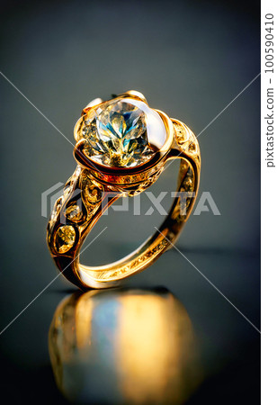 gold ring with a diamond nematic composition, generative AI 100590410