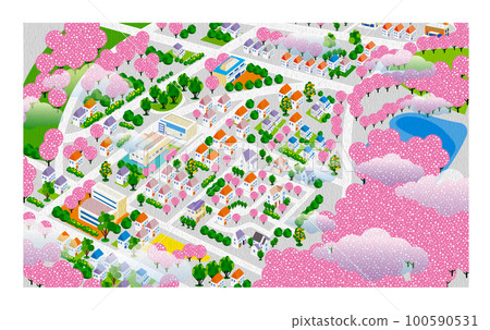 (Oil painting style) A fun cityscape and scenery of life. Creating buildings and towns where people can live brightly. 100590531