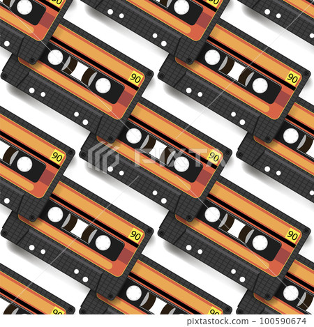 VIntage video tape or music cassette icon flat illustration. Seamless Pattern 100590674