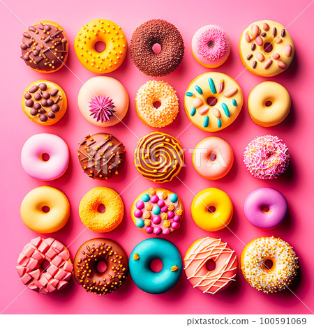 Many different types of donuts, generative AI 100591069
