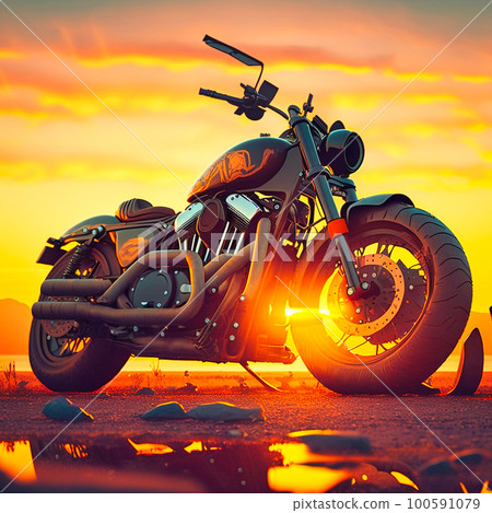 motorcycle in New York at sunset, generative AI motorcycle in New York at sunset, generative AI 100591079