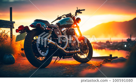 motorcycle in New York at sunset, generative AI motorcycle in New York at sunset, generative AI 100591080