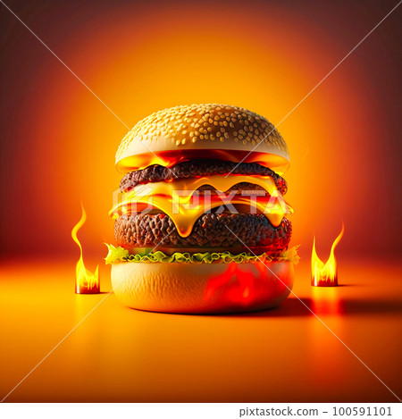 realistic hamburger surrounded by chili, generative AI 100591101