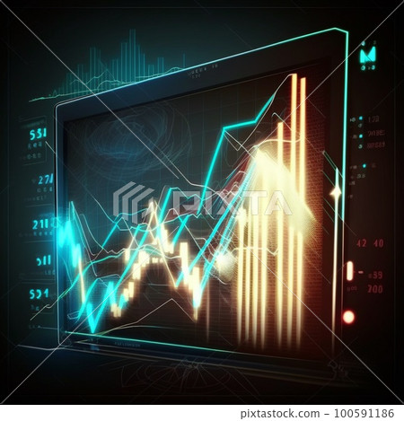 Financial graphs glowing lines and diagram, generative AI 100591186