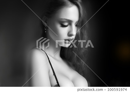 Woman dressed in latex leather bodysuit for adult bdsm games. Generative AI 100591974