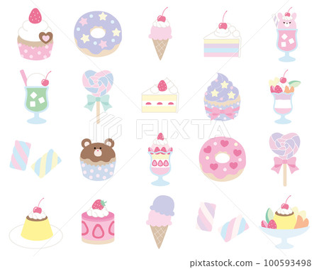 可愛的糖果和糖果矢量插圖集 100593498